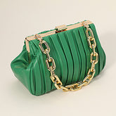 FAUX LEATHER CHUNKY CHAIN STRAP ACCENTED CLUTCH BAG/ CROSSBODY BAG